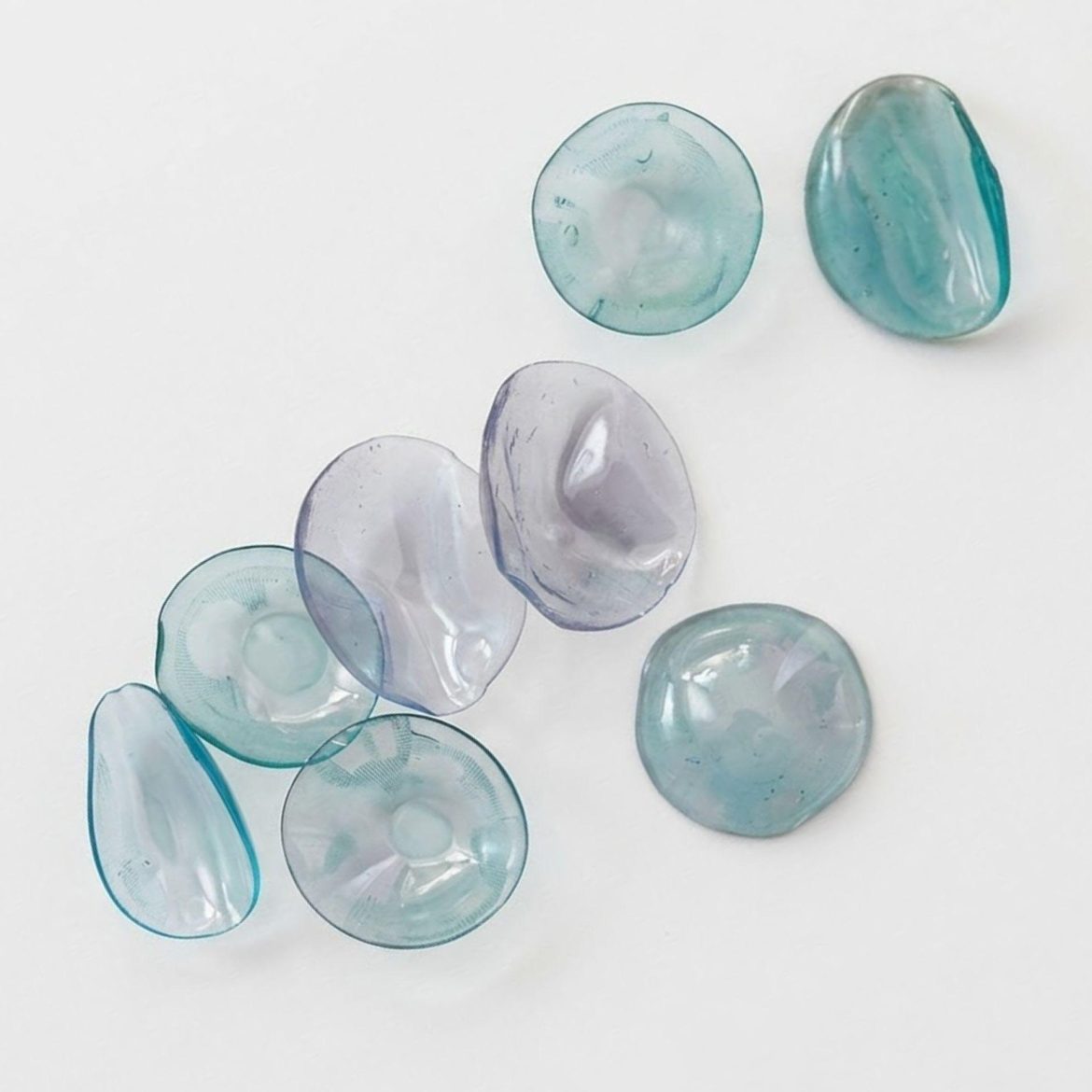 Dried up contacts on white background