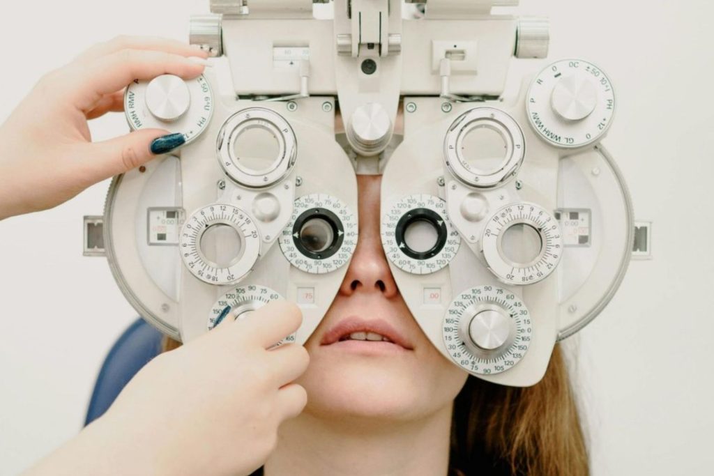 Woman getting an eye exam