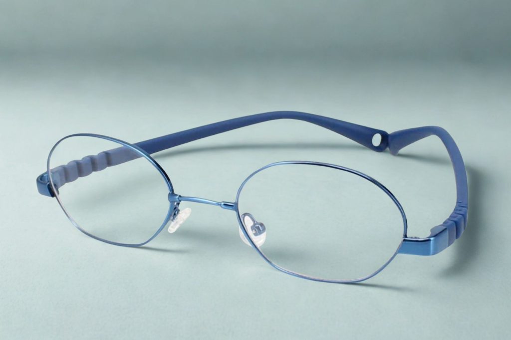 Glasses with round frames and blue arms
