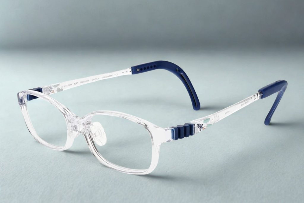 Clear glasses with blue arms