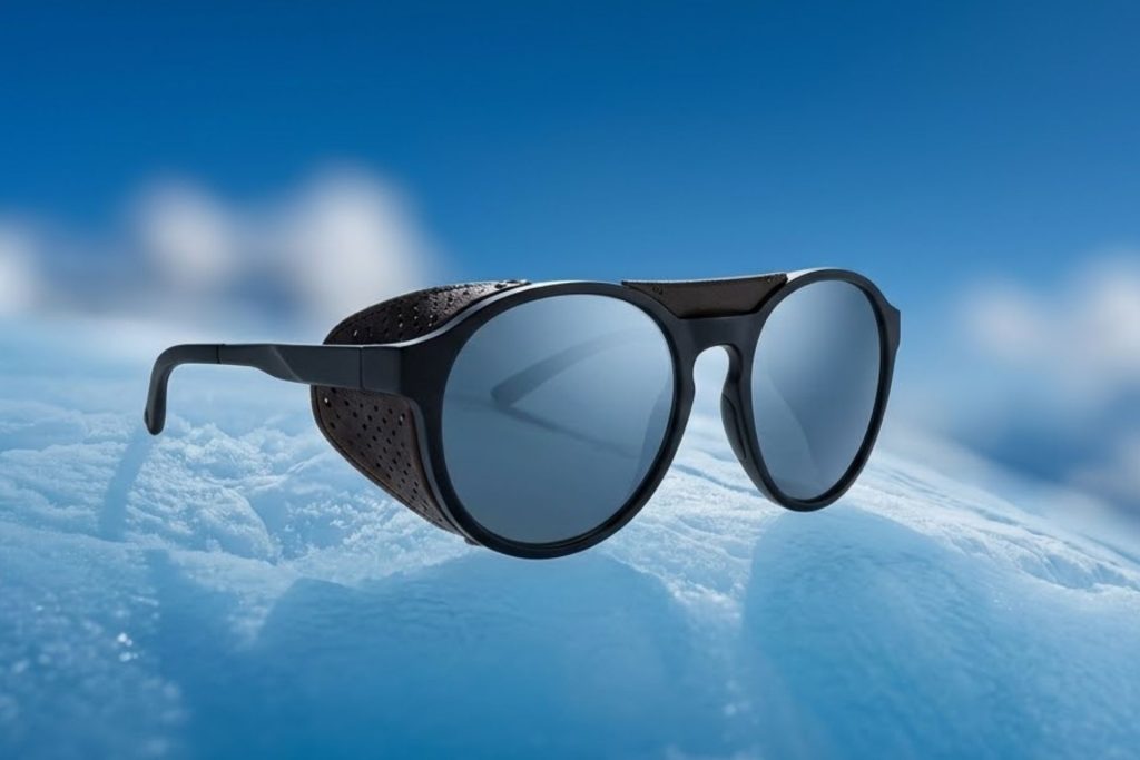 Glacier glasses against a snowy background