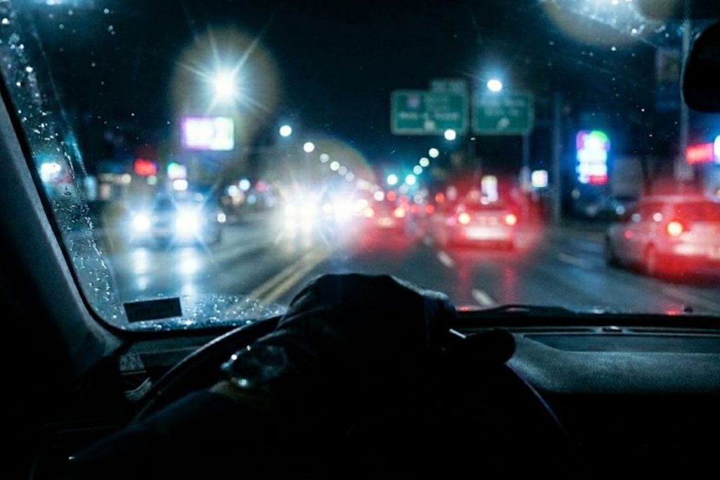 Person driving at night
