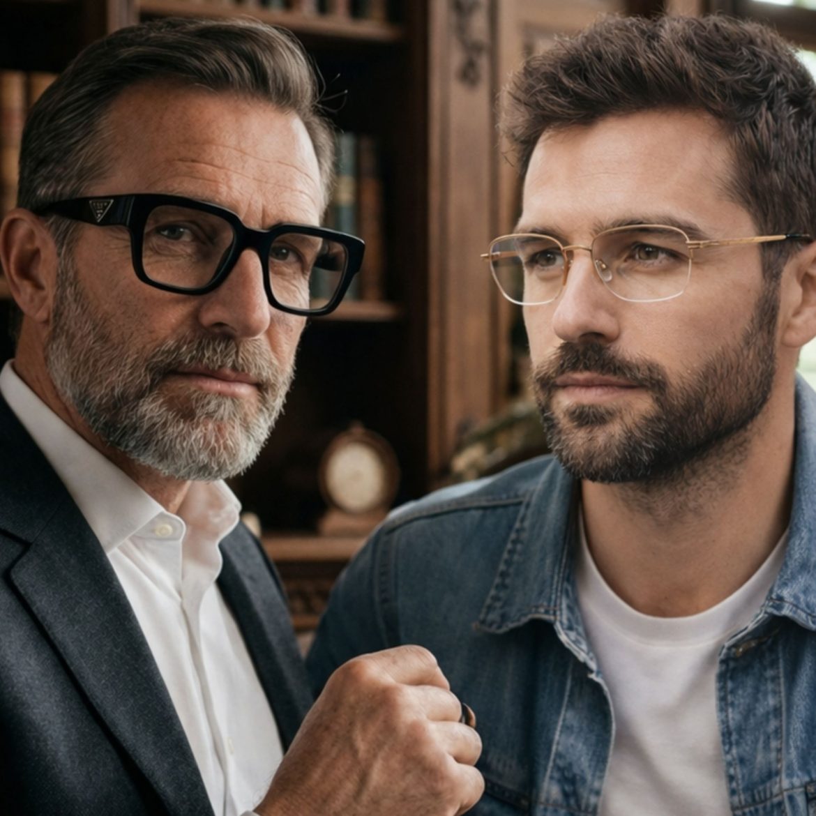 Two men wearing trendy eyeglasses