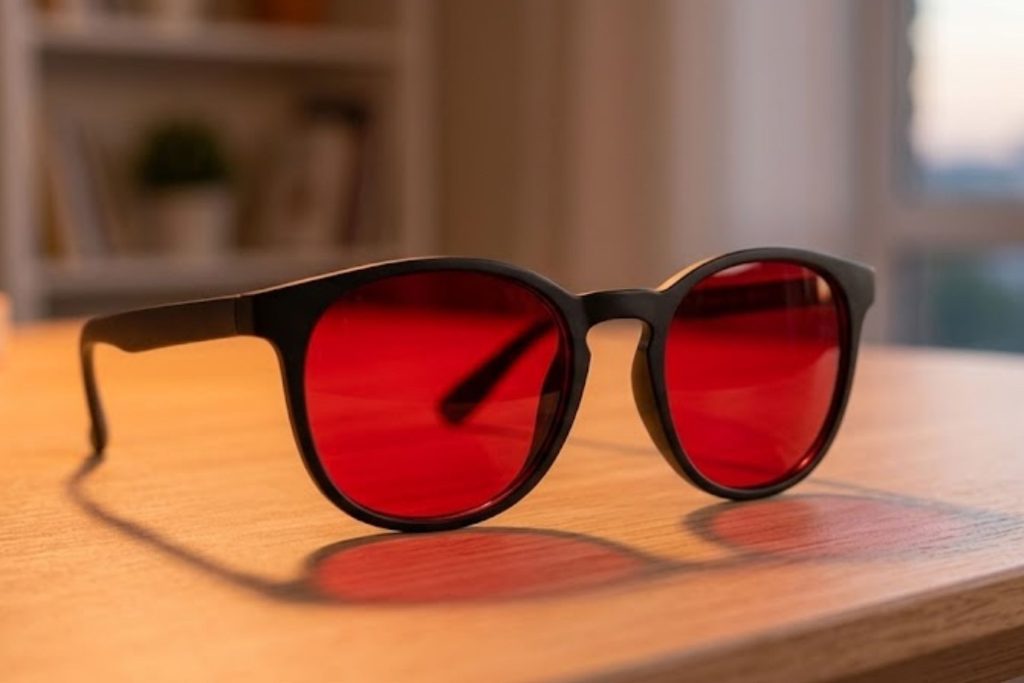 Red light glasses on a table