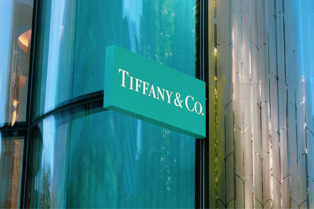 Blue Tiffany & Co sign on a building