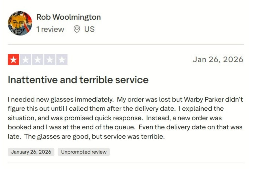 Warby Parker customer review