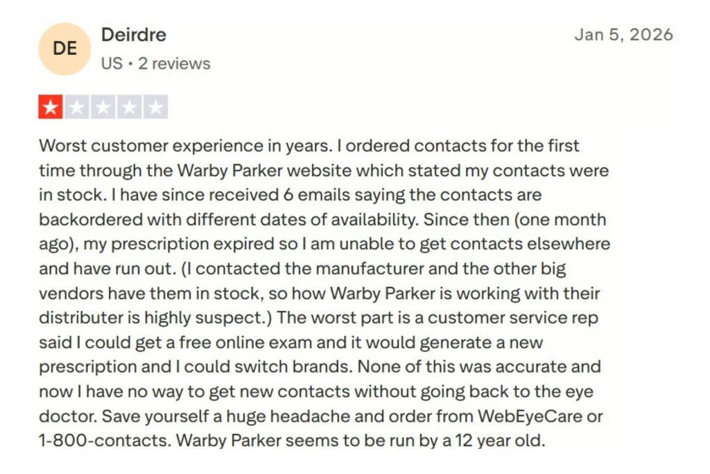 Warby Parker customer review