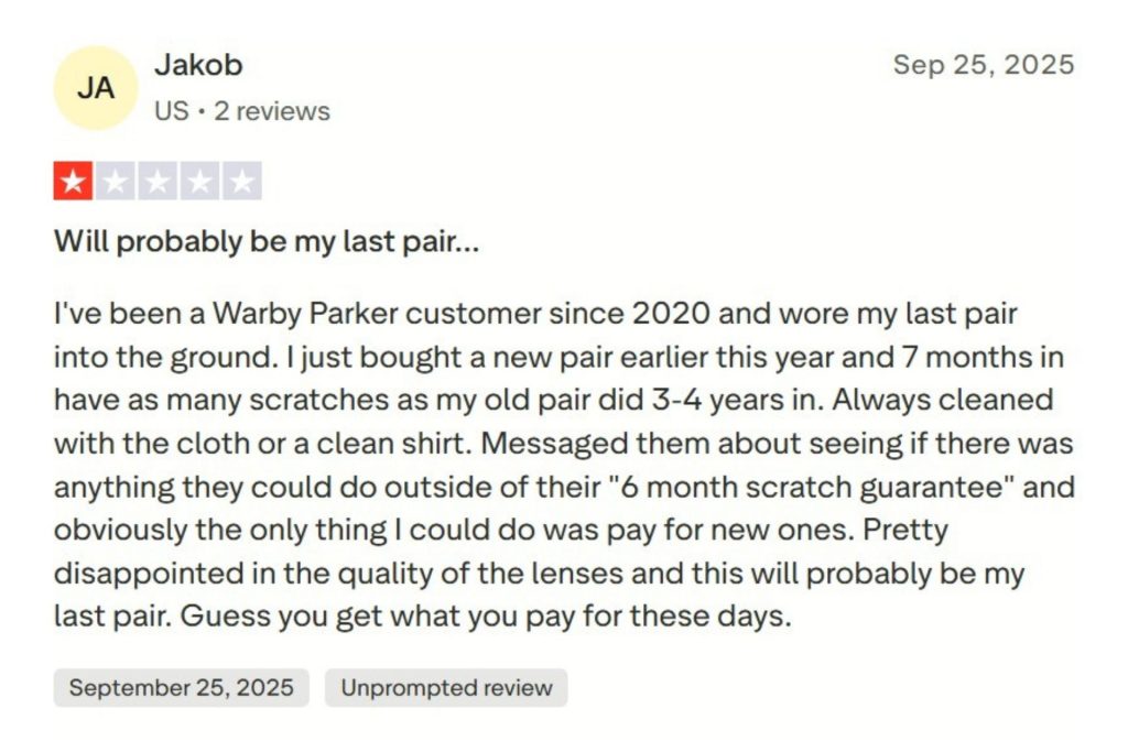 Warby Parker customer review