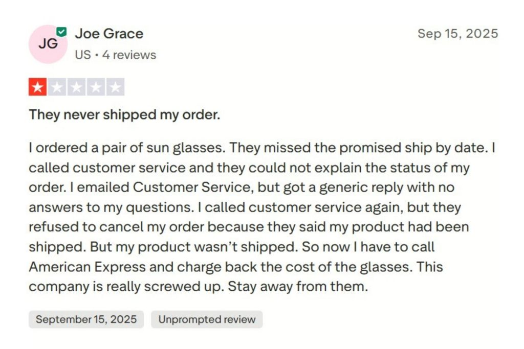 Warby Parker customer review