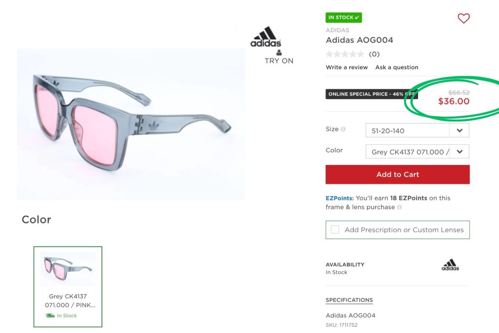 Adidas AOG004 sunglasses on EZContacts