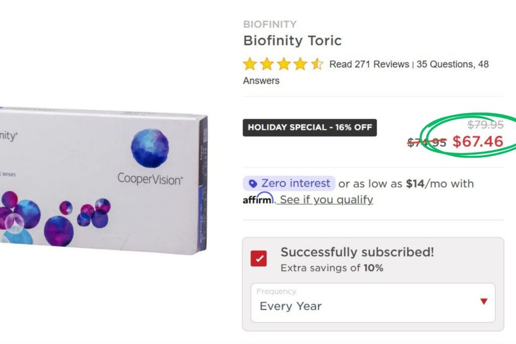 Biofinity Toric contacts on EZContacts