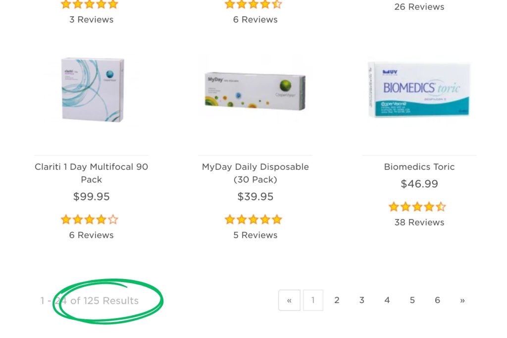 Number of contact lenses at EZContacts
