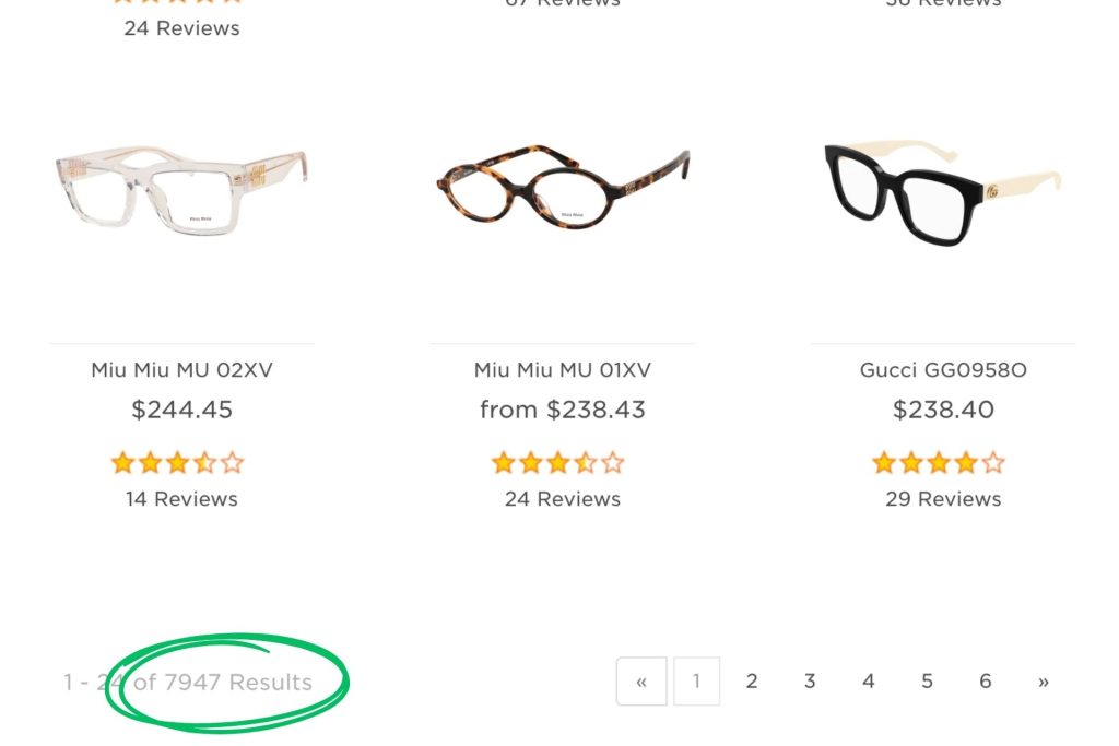 Number of glasses at EZContacts