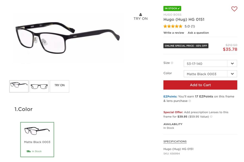 Hugo Boss 0151 glasses on EZContacts