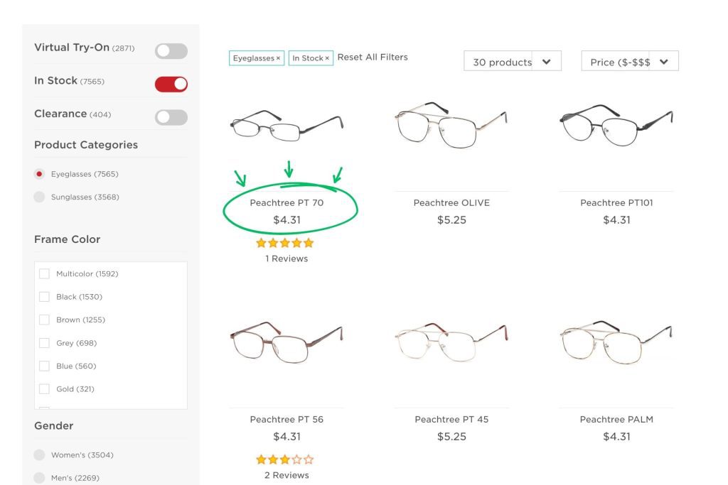 Peachtree Glasses on EZContacts