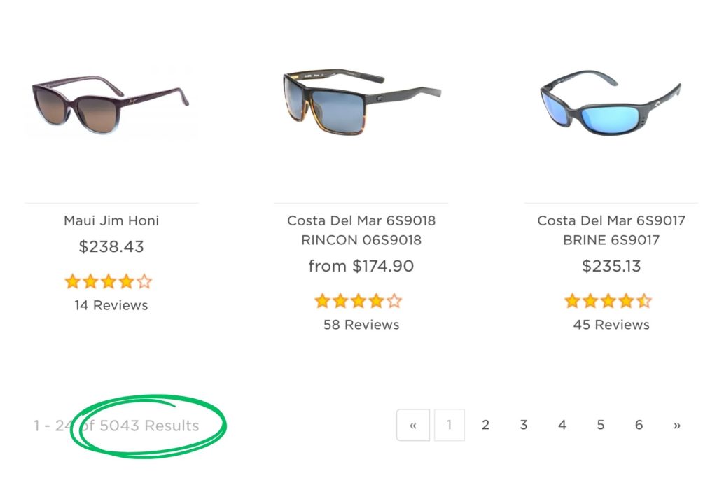 Number of sunglasses at EZContacts