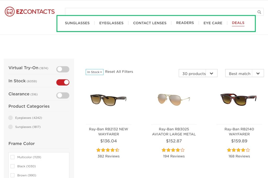 Category pages at EZContacts