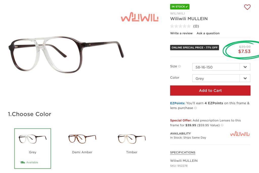 Wiliwili Mullein glasses on EZContacts