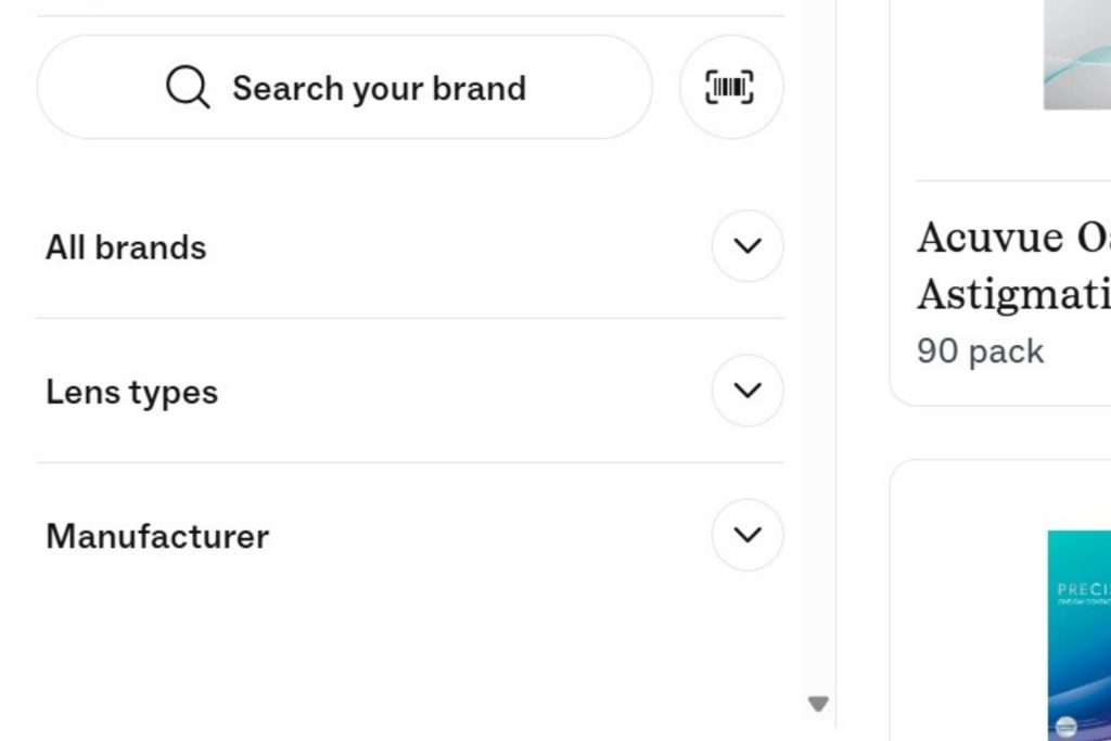 Contact lens filters on Warby Parker