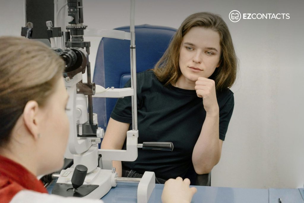 Woman getting an eye exam
