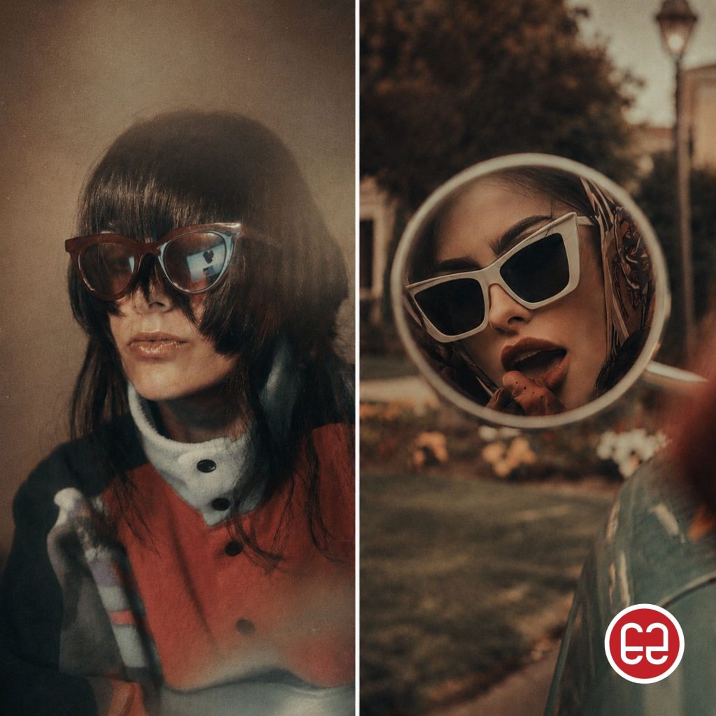 Women wearing cat-eye 80s sunglasses