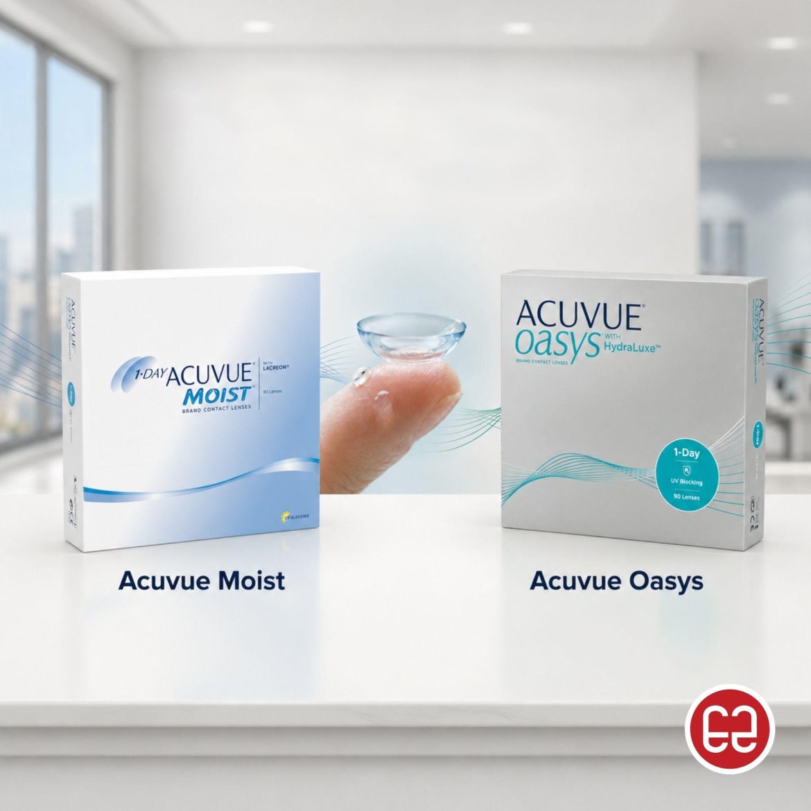 Boxes of ACUVUE Moist and ACUVUE OASYS