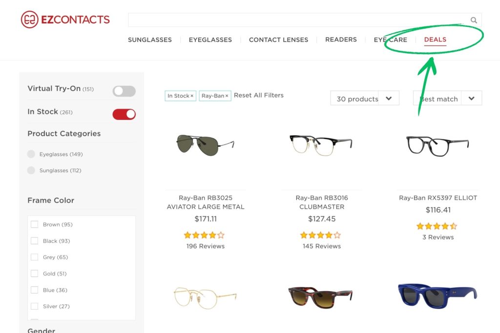 EZContacts deals page