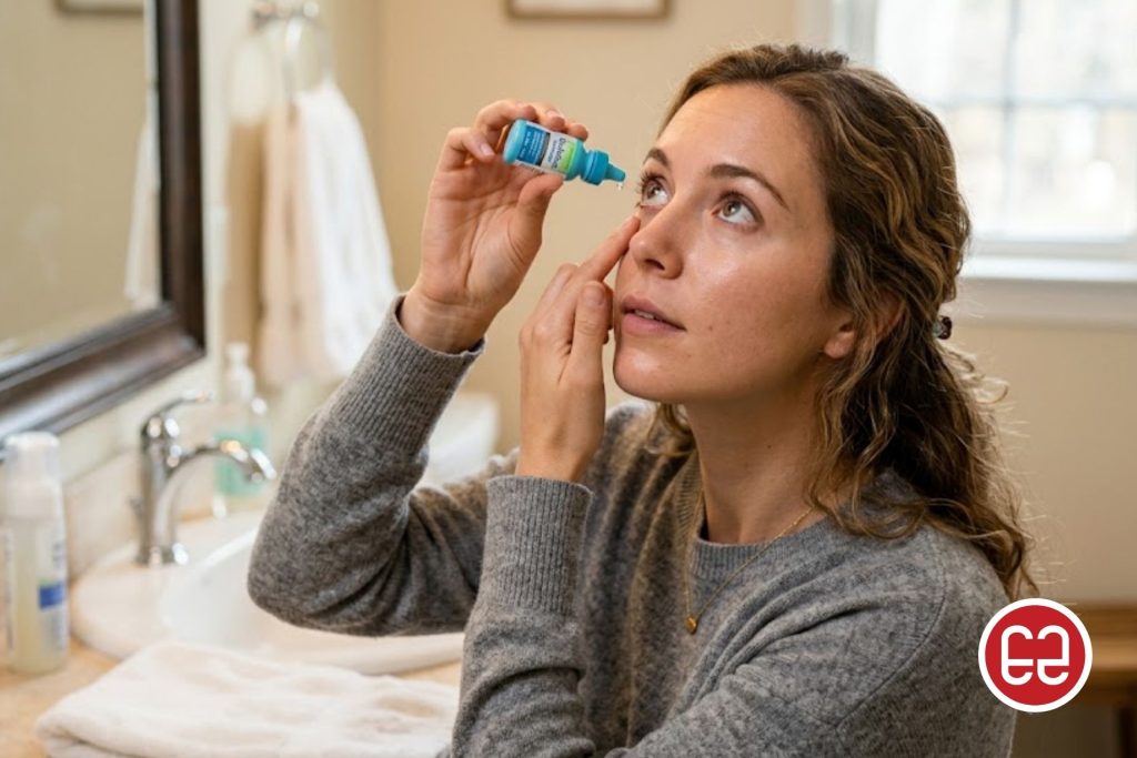 Woman Using Lubricating Eye Drops