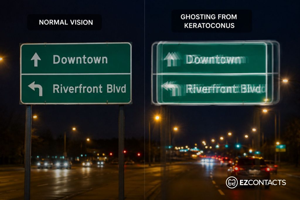 Looking at a street sign with “normal” vs keratoconus vision