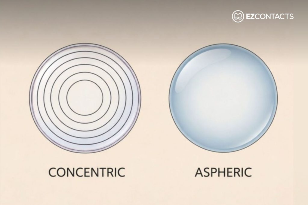 Illustration of concentric and aspheric contacts