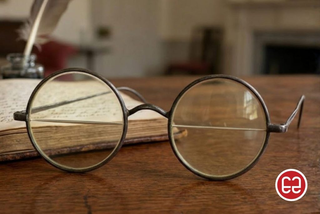 Old-fashioned bifocal glasses with two zones