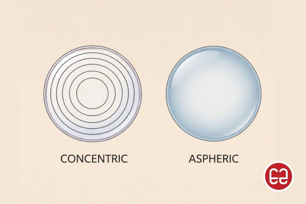 Concentric and aspheric design contacts