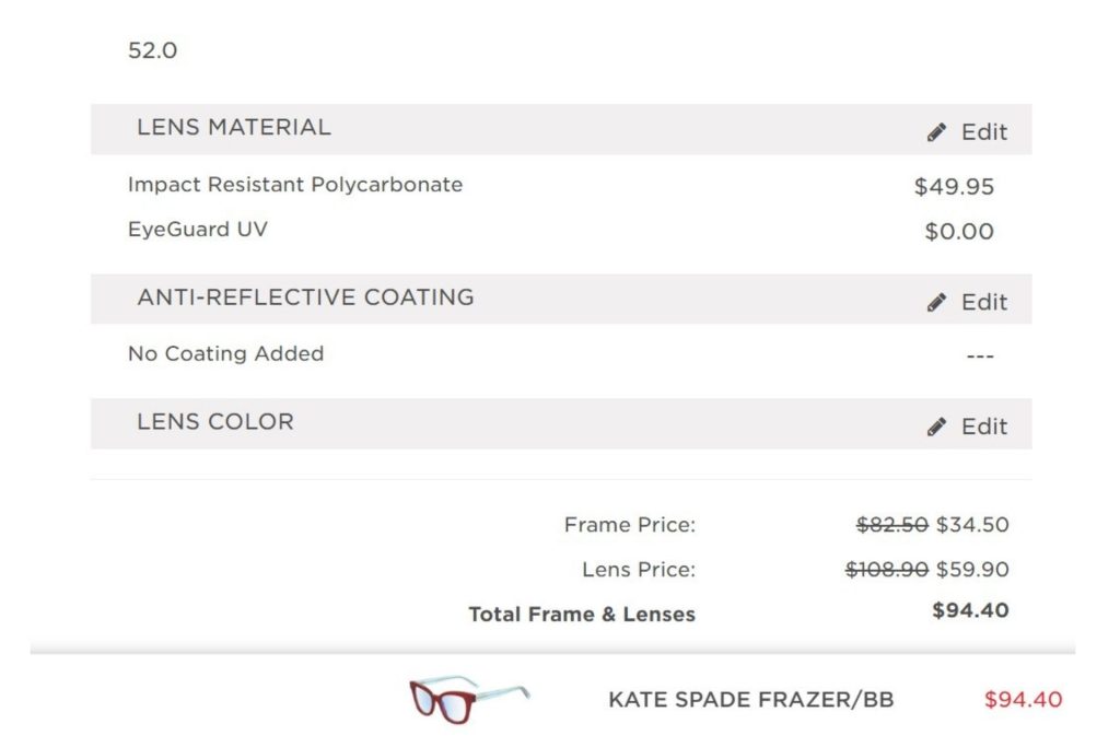 Cost of Kate Spade Frazer Glasses at EZContacts
