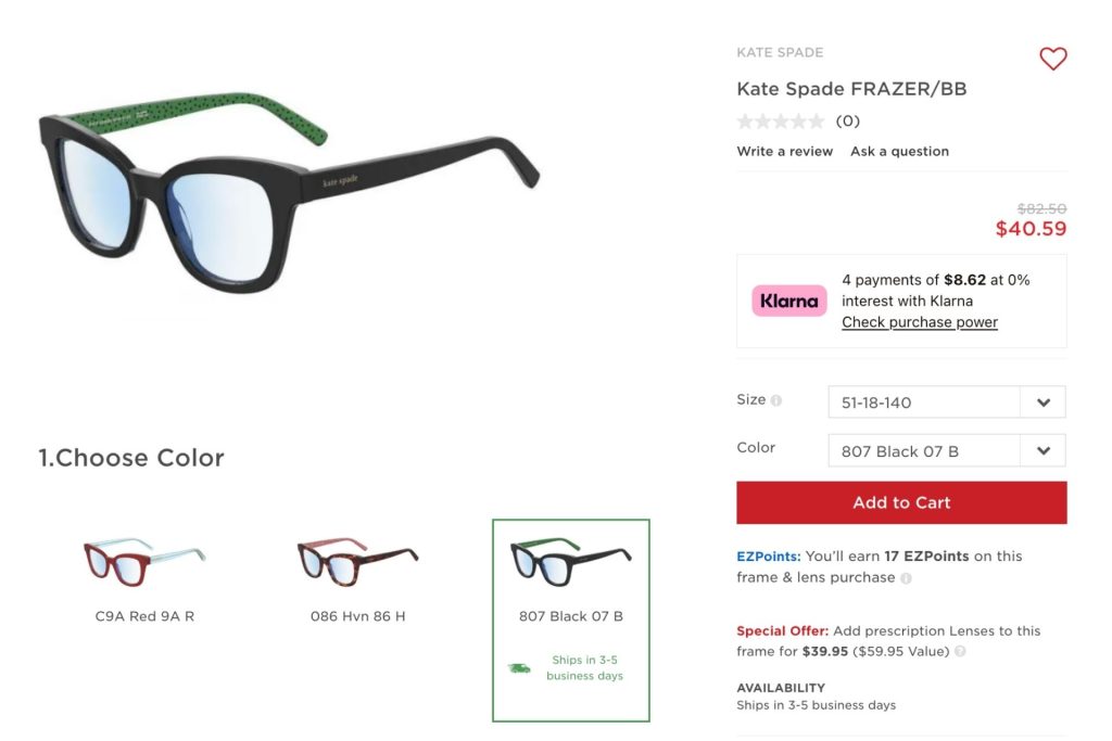 Kate Spade Frazer glasses at EZContacts