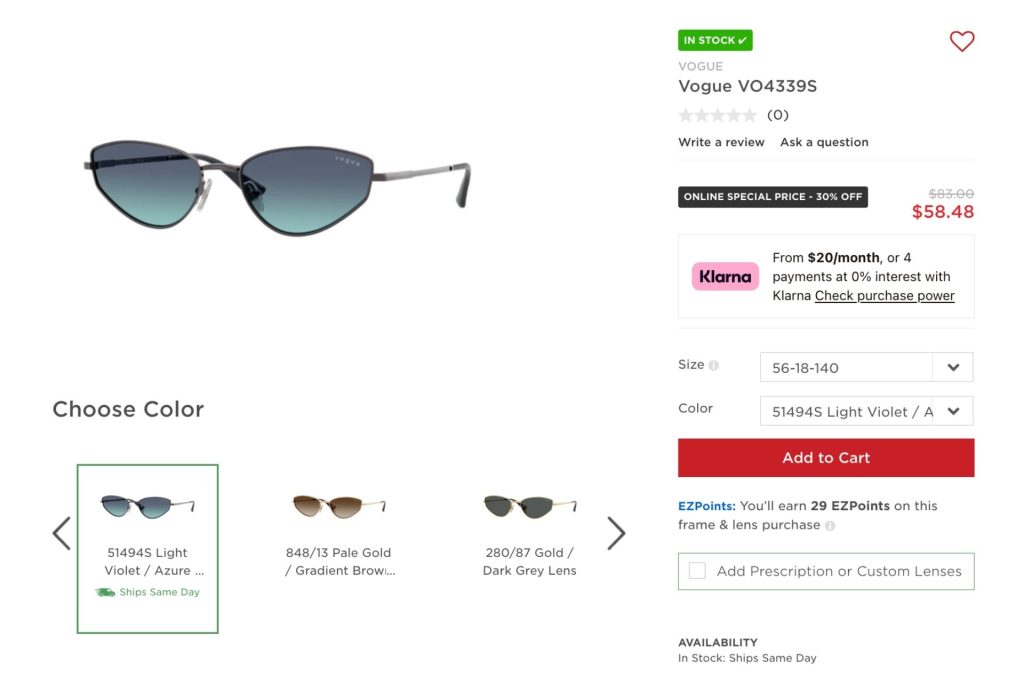 Vogue VO4339S sunglasses at EZContacts