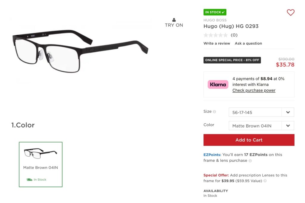 Hugo Boss 0293 glasses at EZContacts