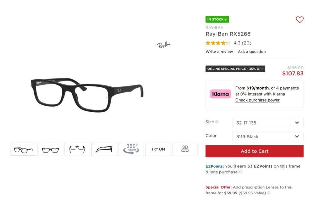Ray-Ban RX5268 glasses at EZContacts