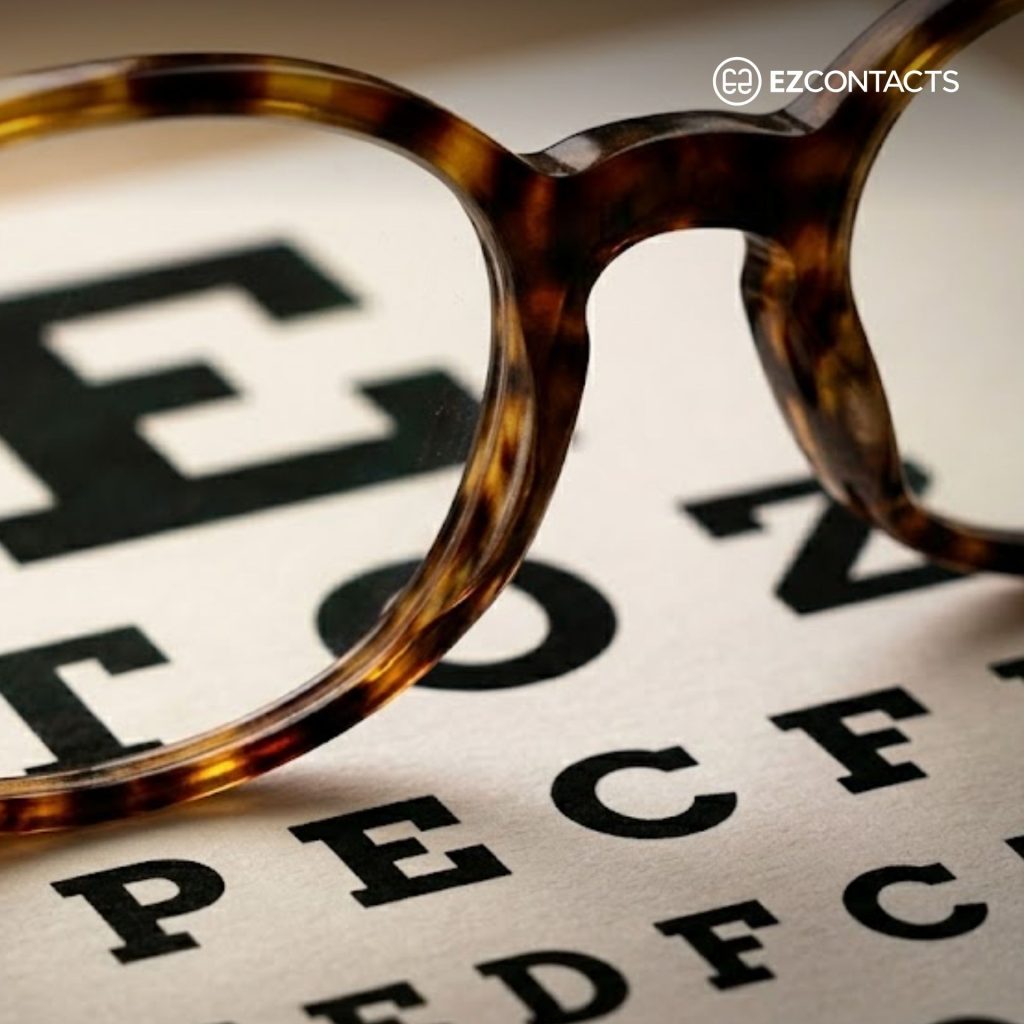 Close-up of eye test and glasses