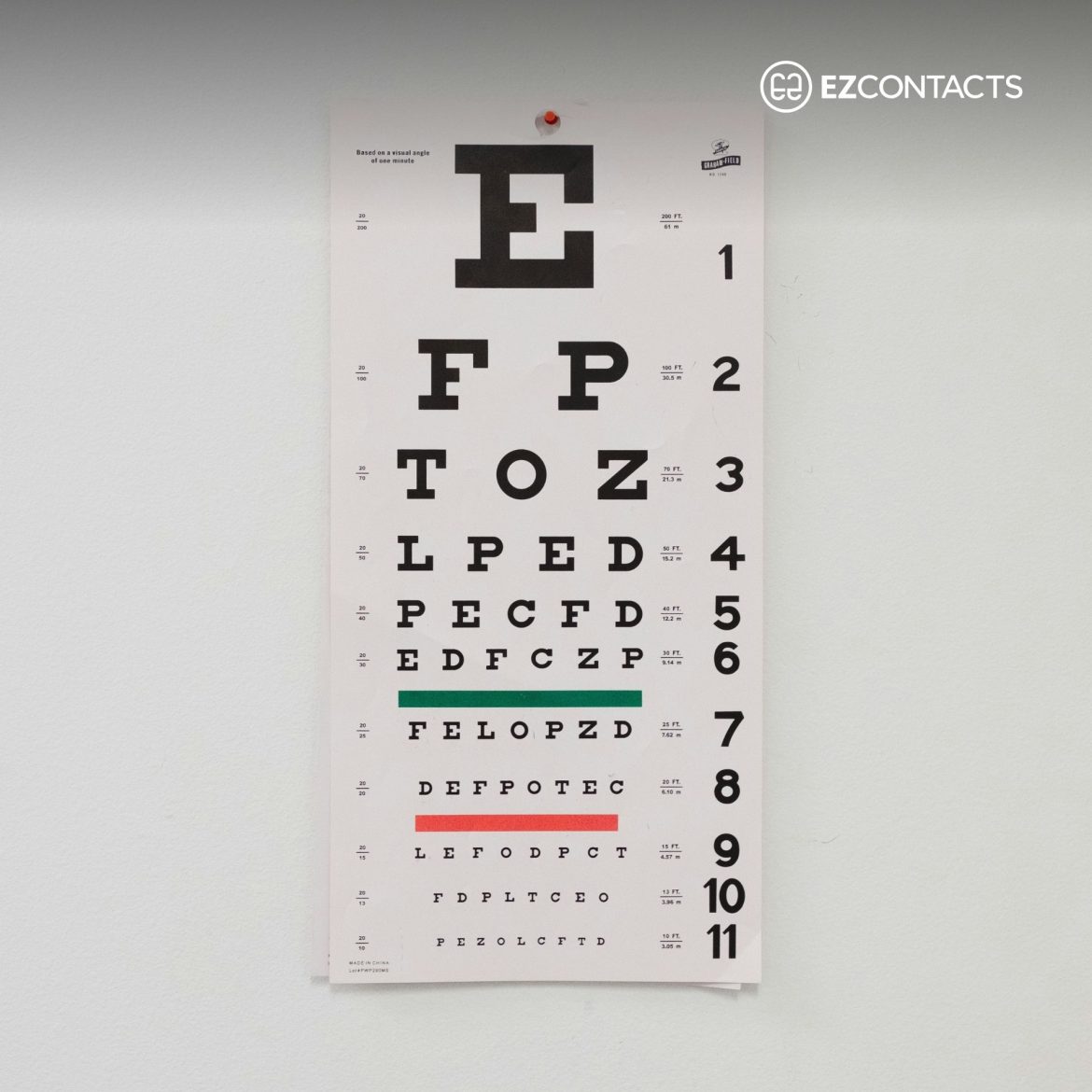 Snellen chart on a white wall