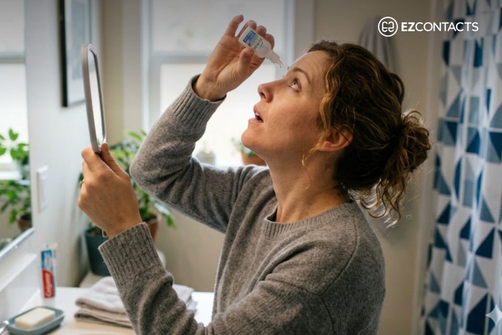Woman using rewetting drops