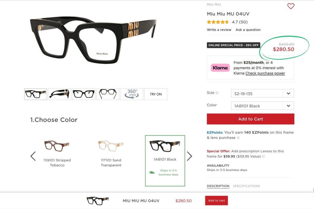 Miu Miu MU 04UV glasses at EZContacts

