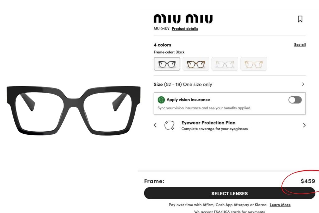 Miu Miu MU 04UV glasses at LensCrafters
