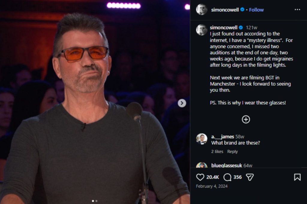 Screenshot of Simon Cowell Instagram post