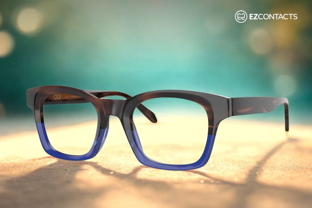 Pelican eyeglasses with brown and blue gradient frames