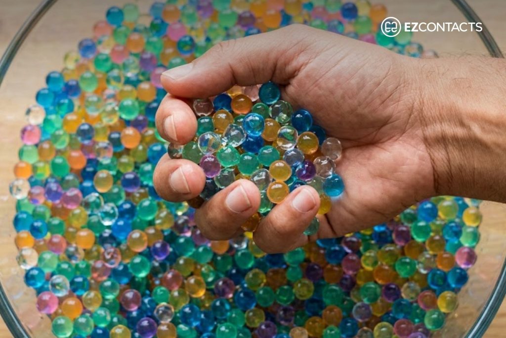 Multi-colored beads made of hydrogel