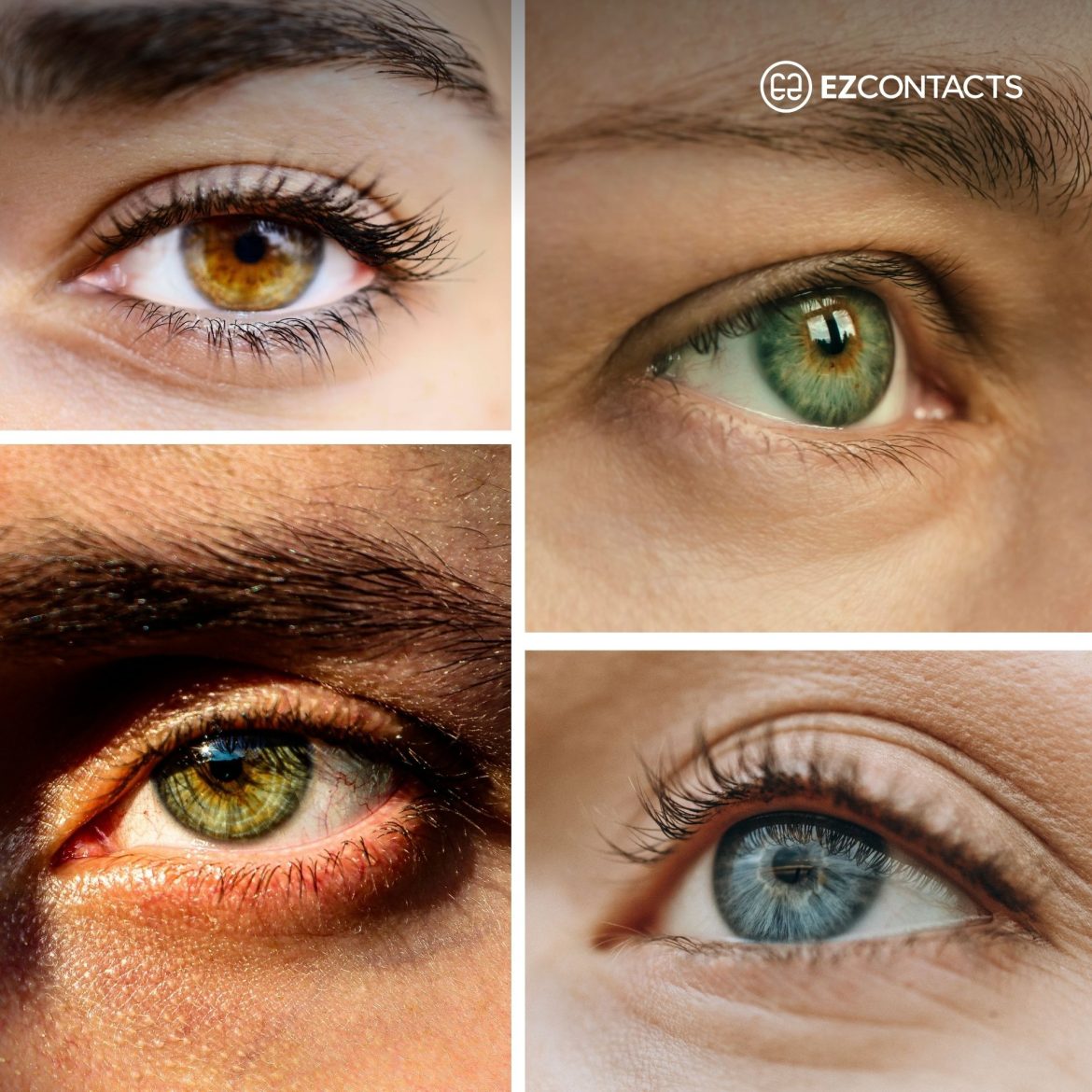 Collage featuring blue, hazel, and green eyes.