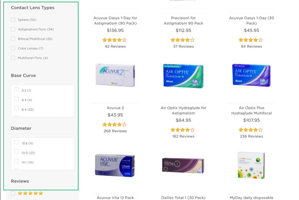 EZContacts contact lens filters