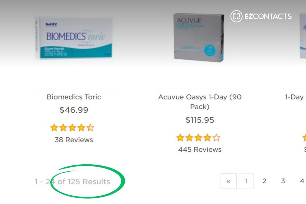 Number of contact lenses at EZContacts
