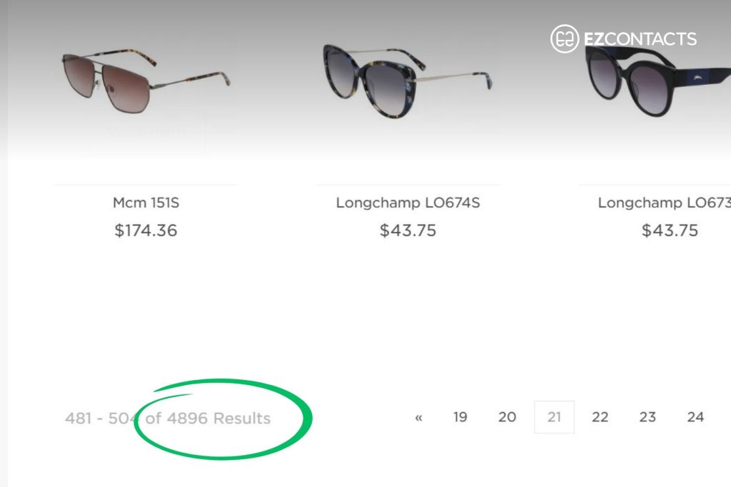 Number of sunglasses at EZContacts