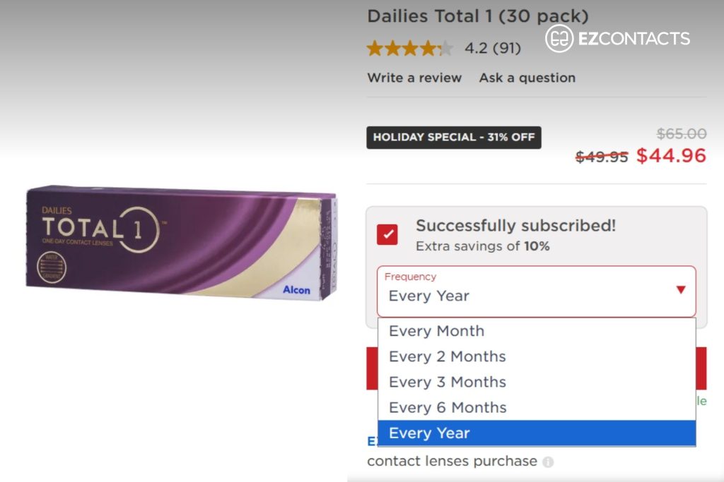 Contact lens subscription at EZContacts